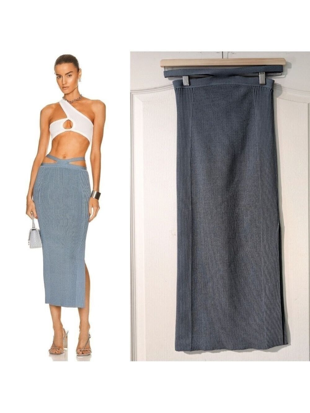 NWT Jonathan Simkhai | Orion Ribbed Midi Skirt In Slate